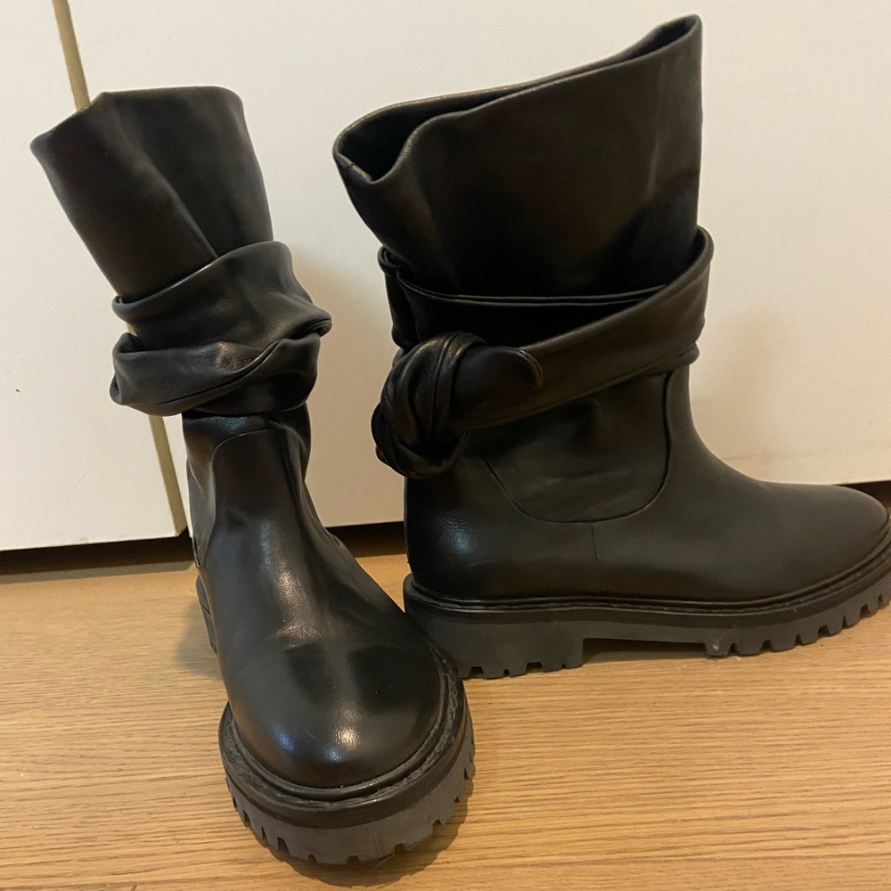 IRO Black Leather Boots (wrap-around straps)